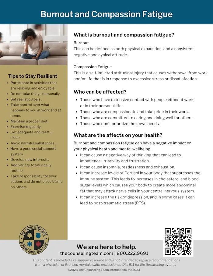 TCTI Wellness Flyer Burnout and Compassion Fatigue 02.2024 Wellness Library