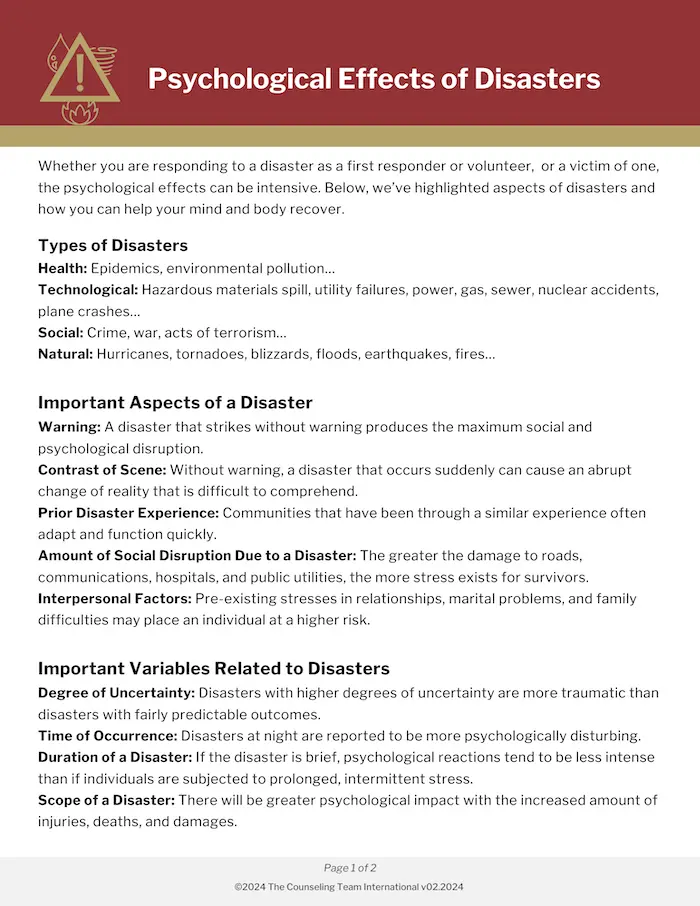 TCTI Wellness Flyer Psychological Aspects of Disasters 02.2024 Wellness Library