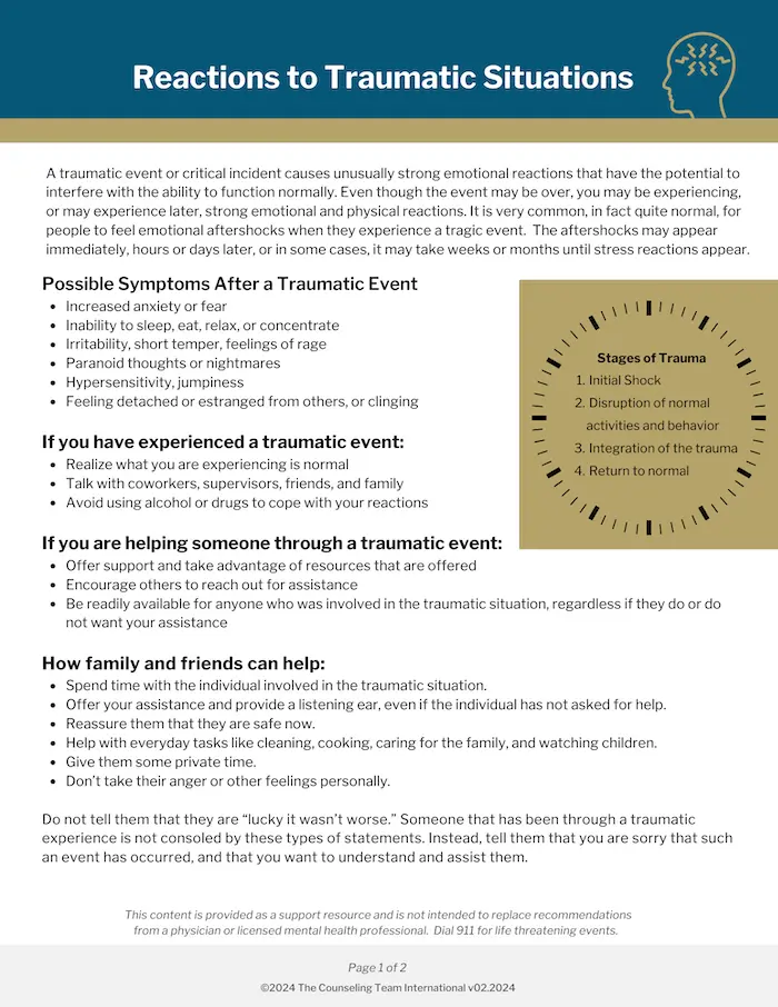 TCTI Wellness Flyers Reactions to Traumatic Events 02.2024 Wellness Library